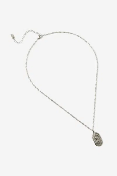 Cotton On Waterproof Pendant Necklace In Silver Hammerd Coin Stone Zodiac Virgo