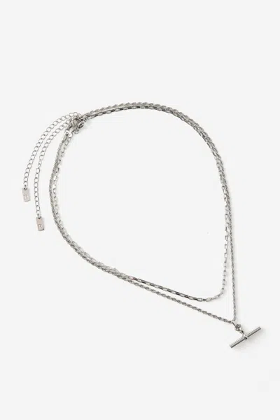 Cotton On Waterproof Pendant Necklace In Silver T Bar Square Link Chain