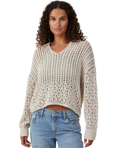 Cotton On Women's Crochet Collar Pullover Sweater In Stone
