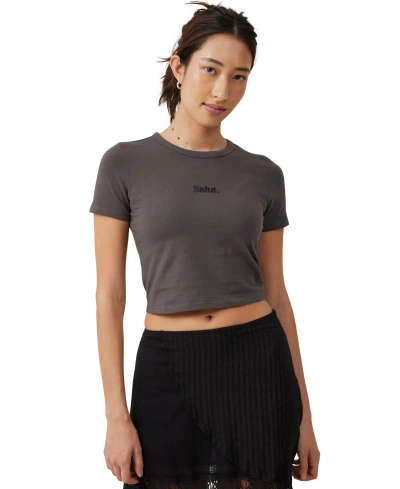 Cotton On Women's Crop Fit Graphic T-shirt In Salut,slate
