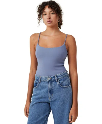 Cotton On Women's Essential Rib Straight Neck Bodysuit In Blue