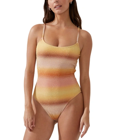 Cotton On Women's Glitter Ombre Scoop Neck One Piece Swimsuit In Sierra Ombre Sunrise Metallic