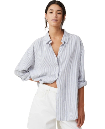 Cotton On Women's Haven Long Sleeve Shirt In Gigi Stripe Elemental Blue