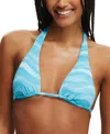 Cotton On Womens High Apex Slider Triangle Bikini Top Gathered Brazilian Bikini Bottoms In Watercolour Blues