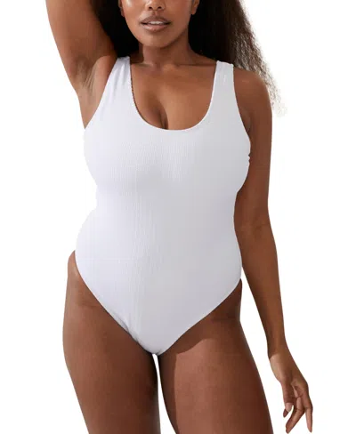 Cotton On Women's Low-back One-piece Swimsuit In White Crinkle