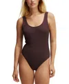 Cotton On Women's Low-back One-piece Swimsuit In Willow Brown Crinkle
