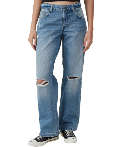 Cotton On Women's Low Rise Straight Jeans In Storm Blue Rip