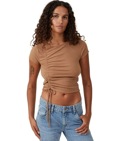 Cotton On Women's Marli Rouched Front Short Sleeve Top In Pinecone