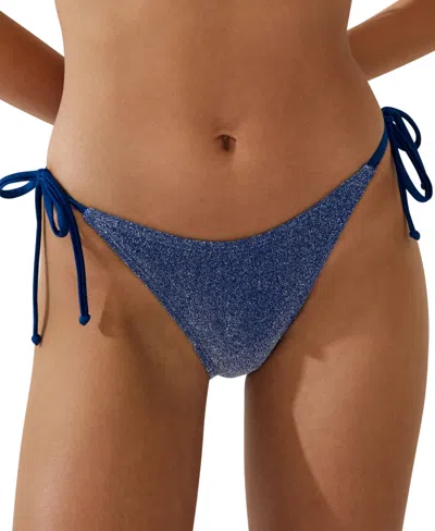 Cotton On Women's Metallic Side-tie Bikini Bottoms In Blue
