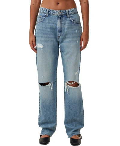 Cotton On Women's Original Straight Jeans In Lake Blue Rips