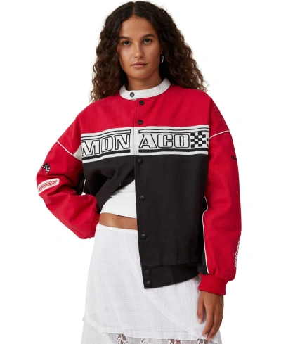 Cotton On Women's Racing Moto Oversized Jacket In Speedway,red,washed Black