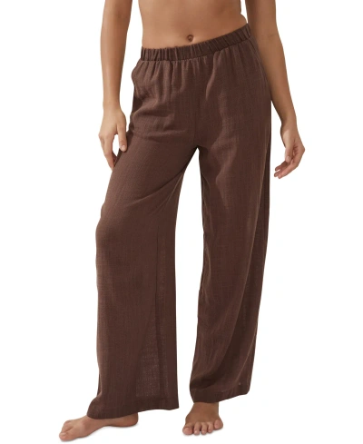 Cotton On Women's Relaxed Wide-leg Pull-on Beach Pants In Brownie