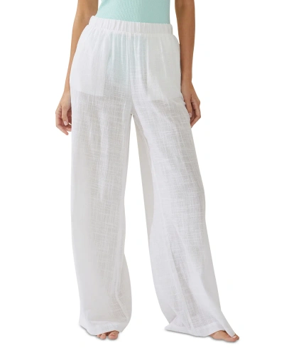 Cotton On Juniors' Relaxed Side-pocket Beach Cover-up Pants In White