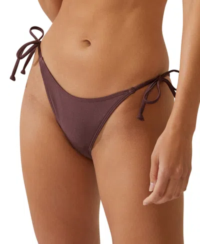Cotton On Women's Side-tie Brazilian Bikini Bottoms In Willow Brown Shimmer