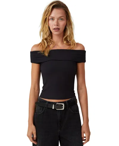 Cotton On Women's Staple Rib Off The Shoulder Short Sleeve Top In Black
