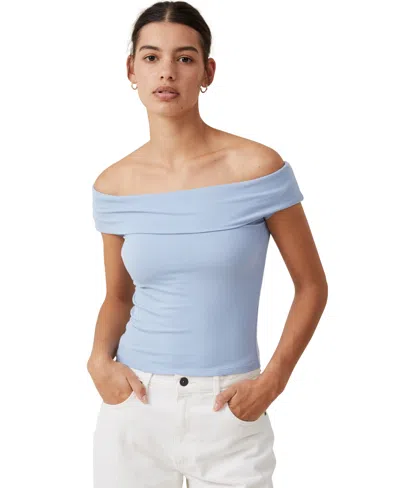 Cotton On Women's Staple Rib Off The Shoulder Short Sleeve Top In Blue
