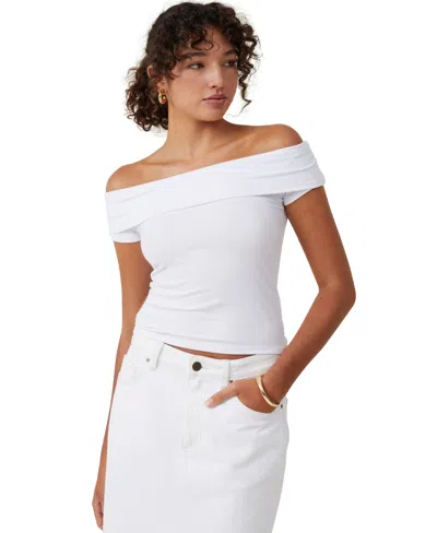 Cotton On Women's Staple Rib Off The Shoulder Short Sleeve Top In White