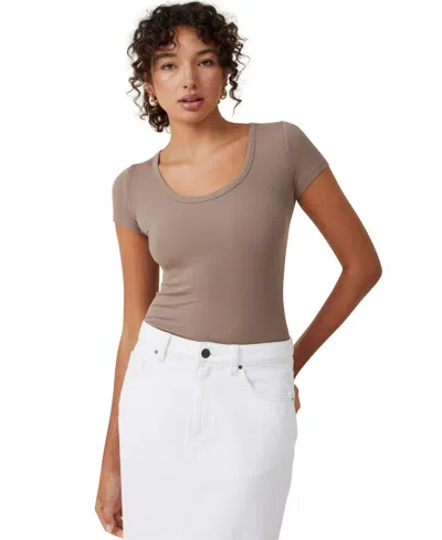 Cotton On Women's Staple Rib Scoop Neck Short Sleeve Top In Rich Taupe