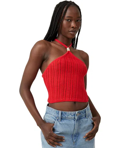 Cotton On Women's Summer Crochet Halter In Firey Red