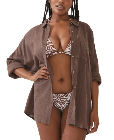Cotton On Women's Swing Beach Cover Up Shirt In Brownie