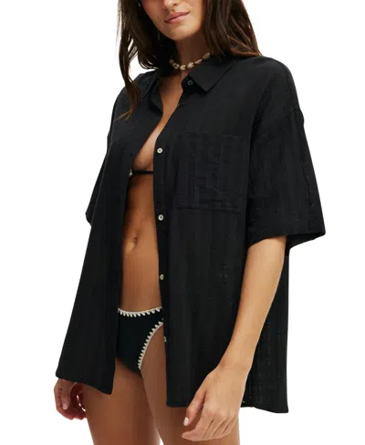 Cotton On Women's The Essential Short-sleeve Beach Shirt In Black