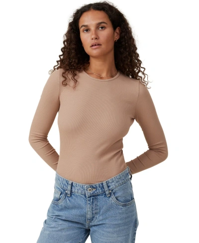 Cotton On Women's The One Rib Crew Long Sleeve Top In Chestnut