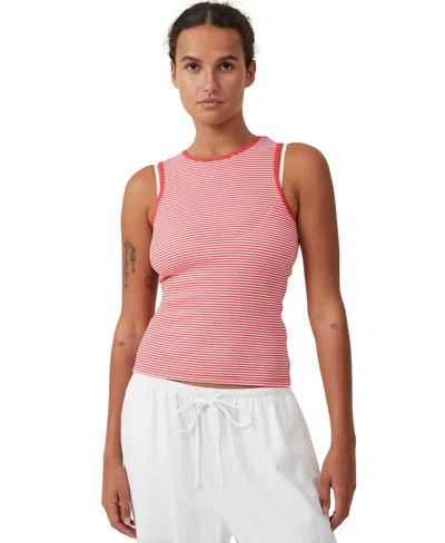Cotton On Women's The One Rib Racer Tank Top In White,fiery Red