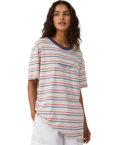 Cotton On Women's The Oversized Graphic T-shirt In Champs De Mars,vintage-like White Strip