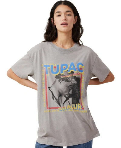Cotton On Women's The Oversized Hip Hop T-shirt In Tupac Shakur,thunder Gray