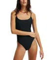 Cotton On Women's Thin Strap Low-scoop One Piece Swimsuit In Black Shimmer
