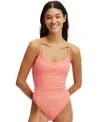Cotton On Women's Thin-strap Low-scoop One Piece Swimsuit In Shell Pink Terry Jacquard