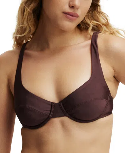 Cotton On Women's Underwire Balconette Bikini Top In Willow Brown Shimmer