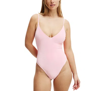 Cotton On Women's Velvet Tie-back Brazilian One-piece Swimsuit In Malibu Pink Velvet