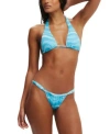 Cotton On Womens High Apex Slider Triangle Bikini Top Gathered Brazilian Bikini Bottoms In Watercolour Blues