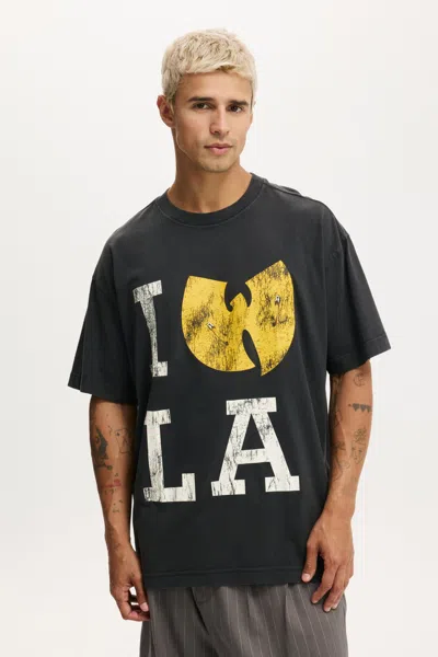 Cotton On Wu-tang Clan Music Box Fit T-shirt In Lcn Mt Washed Black / Wu Tang - I Love La