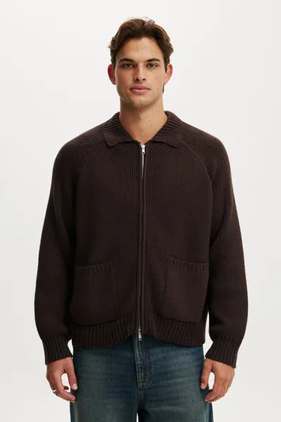 Cotton On Zip Through Knitted Bomber In Bitter Brown