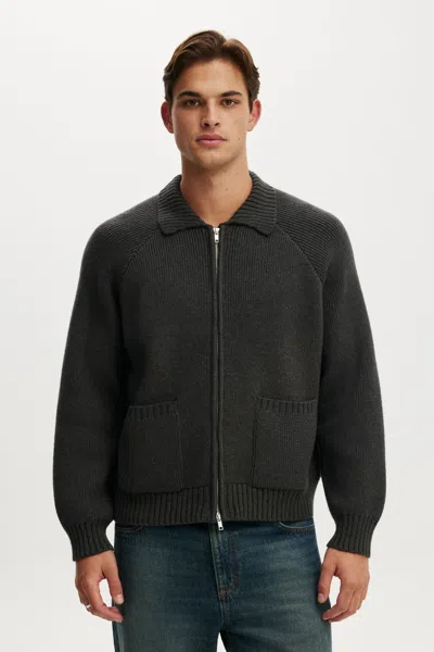 Cotton On Zip Through Knitted Bomber In Black