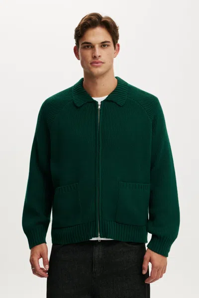 Cotton On Zip Through Knitted Bomber In Heritage Green