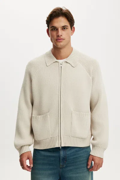 Cotton On Zip Through Knitted Bomber In Natural Marle