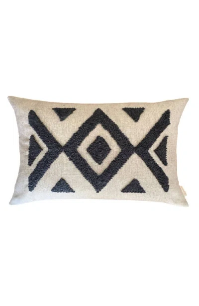 Cotton Tree Punch Needle Ndebele Pillow In Natural/charcoal - Pattern 2
