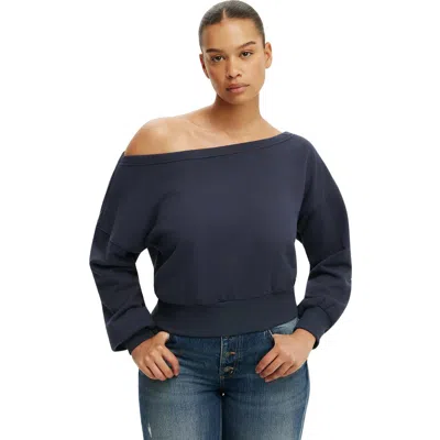 Cotton:on Relaxed Off Shoulder Sweatshirt In Shadow Navy