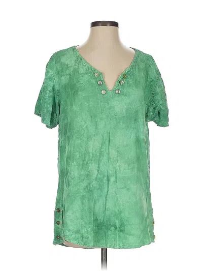 Pre-owned Cottonways Short Sleeve Blouse In Green