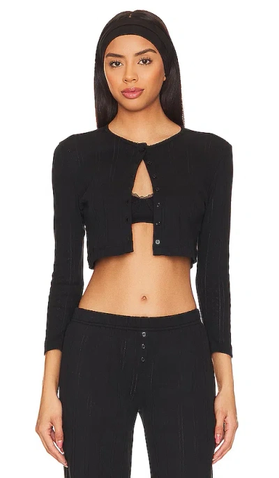Cou Cou Intimates Womens 2black Pointelle Cropped Organic-cotton Cardigan