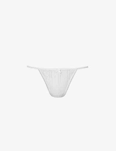 Cou Cou Intimates Womens 001 White Pointelle Mid-rise Organic-cotton Thong