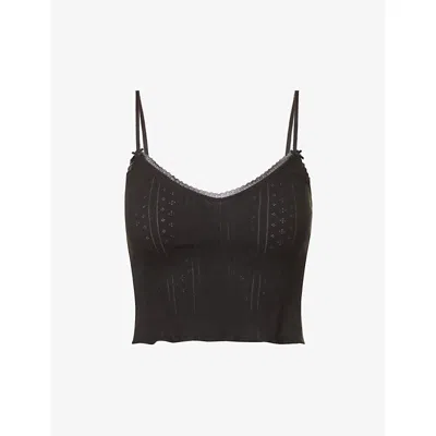 Cou Cou Intimates Pointelle Sleeveless Organic-cotton Top In Black