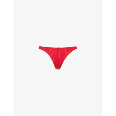 Cou Cou Intimates Womens Mid-rise Pointelle-pattern Organic-cotton Thong Cherry Red