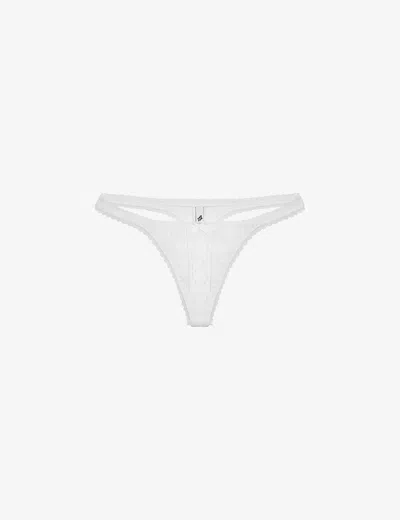 Cou Cou Intimates Pointelle Mid-rise Organic-cotton Thong In White