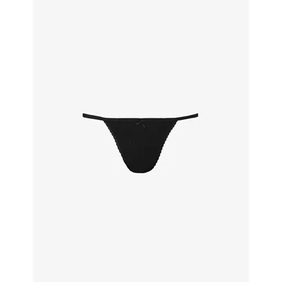 Cou Cou Intimates Womens 2black Pointelle Mid-rise Organic-cotton Tong