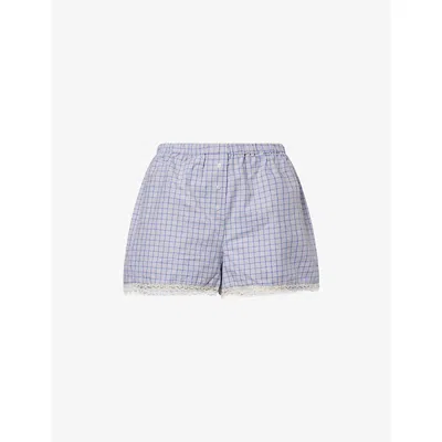 Cou Cou Intimates Womens  The Boxer Check-print Cotton-poplin Shorts In Blue