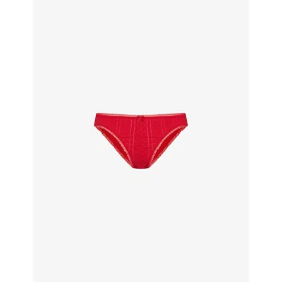 Cou Cou Intimates Womens The High Rise Cut-out-pattern Organic-cotton Briefs Cherry Red